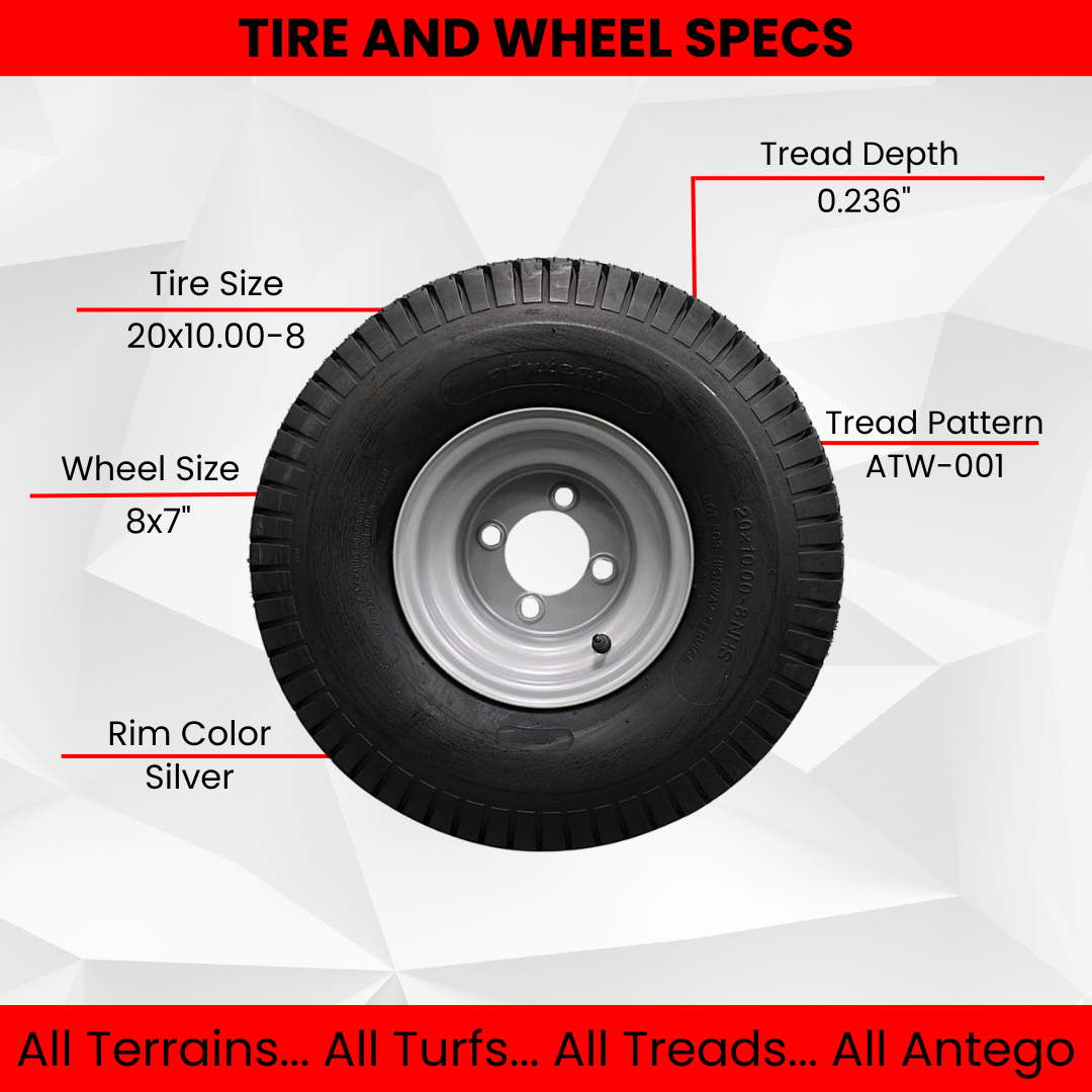 (Qty: 1) (ATW-001) 20x10.00-8 Tires & Wheels 4 Ply for Lawn & Garden Mower (Compatible