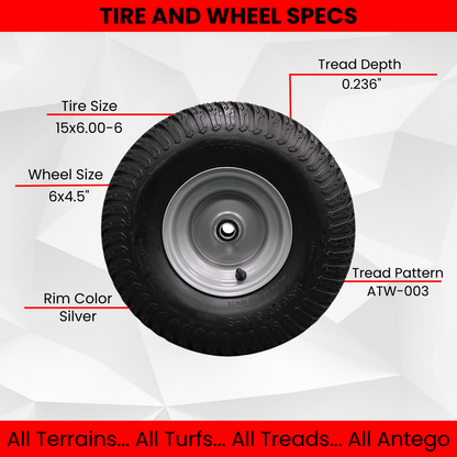 Antego Tire & Wheel (Set of 2) 15x6.00-6 Tire and Wheel Assemblies, ATW-003