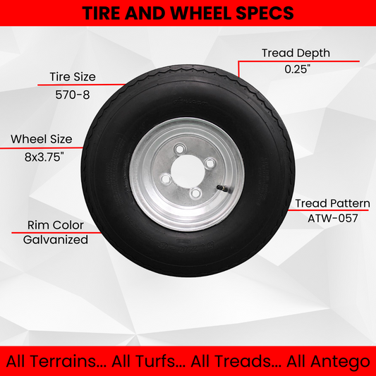 2-Pack Antego Trailer Tire On Rim 570-8 5.70-8 Load C 4 Lug Galvanized Wheel