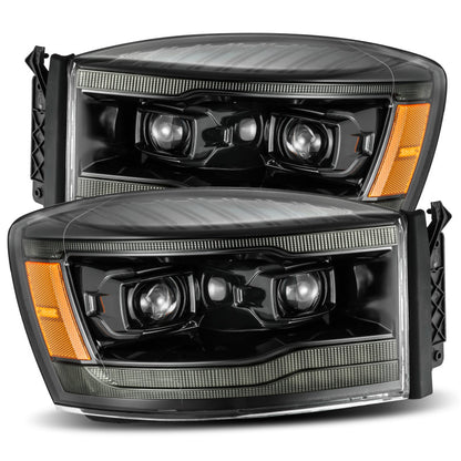 AlphaRex 06-08 Dodge Ram 1500HD LUXX LED Projector Headlights Plank Style Alpha Blk w/Seq
