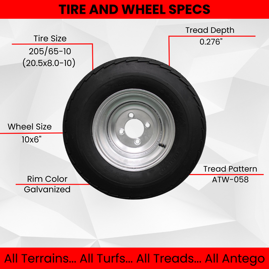 (Set of 2) 205/65-10 20.5x8.0-10 10 ply Load Range E super durable Antego Trailer Tire
