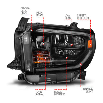 ANZO 2014-2021 Toyota Tundra LED Crystal Headlights w/ Switchback Black Housing w/ DRL 111533