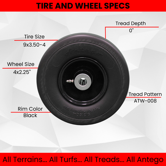 9x3.50-4 Flat Free Tire and Wheel Assemblies - Fits GRAVELY 45205, 3.25" Hub (3)