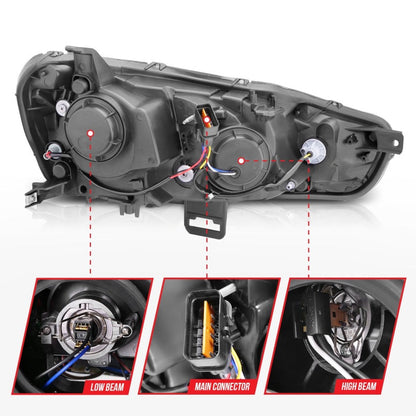 Anzo 2008-2015 Mitsubishi Lancer Projector Headlights w/ Halo Black (CCFL)