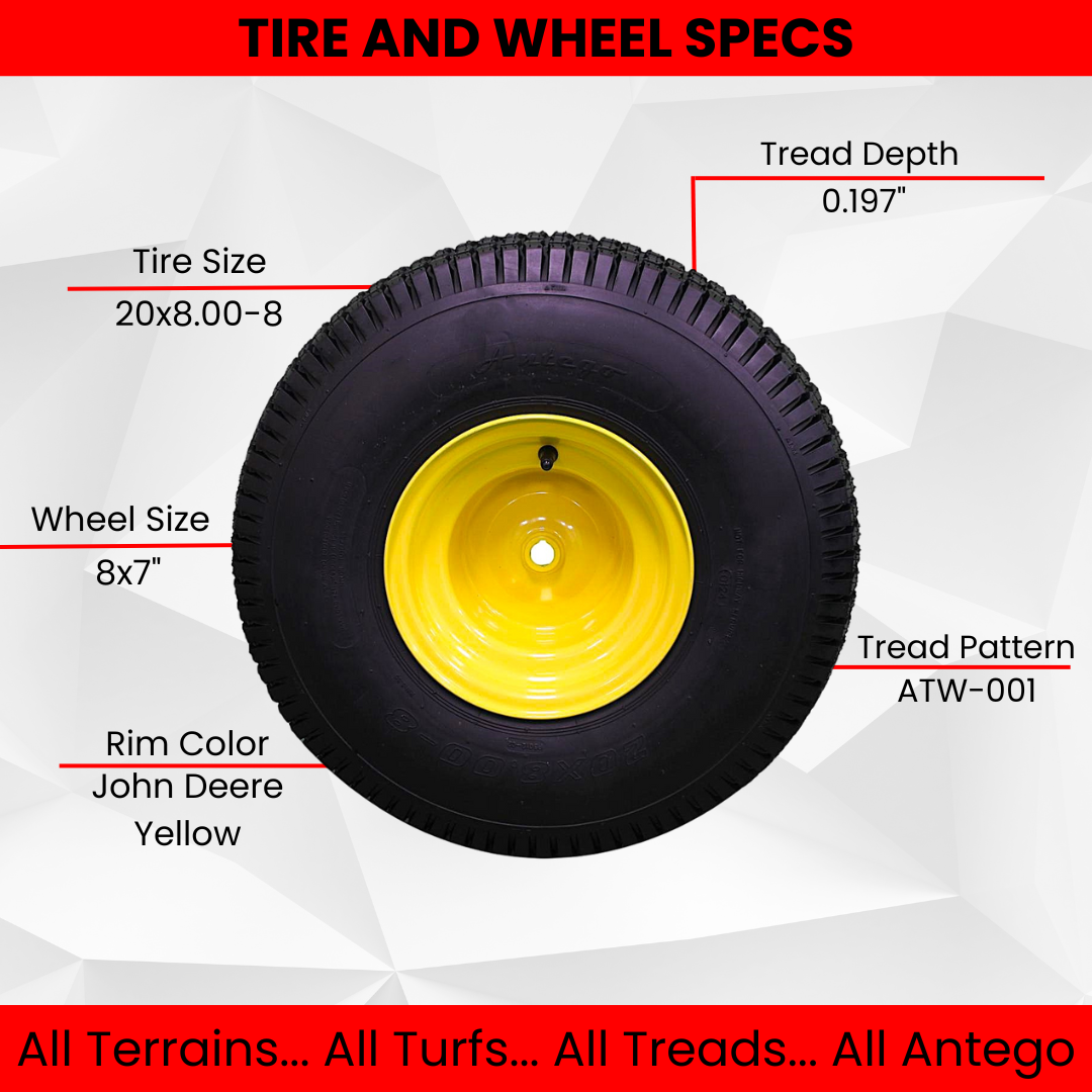 20x8.00-8 4 Ply Tires with 8x7 John Deere Yellow Wheels for Lawn & Garden Mower Turf