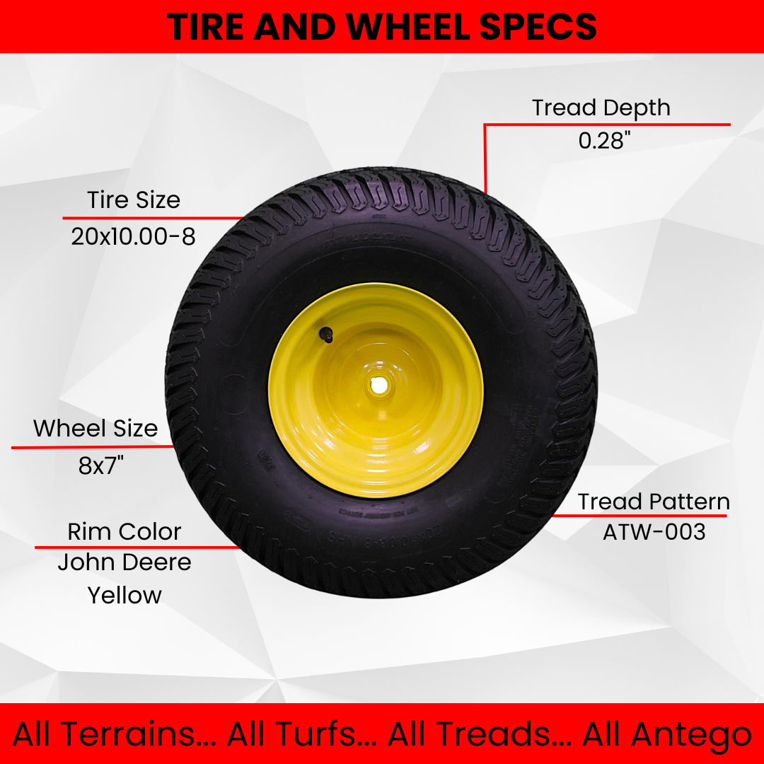(Set of 2) 20x10.00-8 Tires & Wheels 4 Ply for Lawn & Garden Mower Turf Tires ATW-003