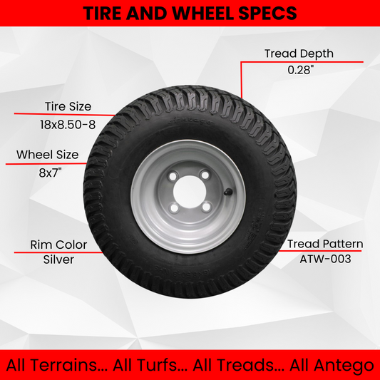 Set of Four 18x8.50-8 Gray Tire Assemblies