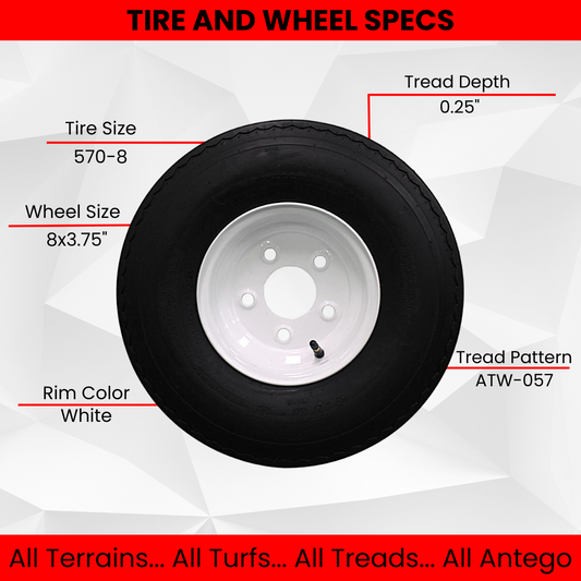 Antego Tire and Wheel (Set of 1) 5.70x8 Trailer Tire and Wheel Assemblies