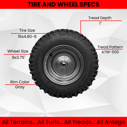 16x4.80-8 Snow Tire and 8x3.75 Wheel Assembly with New Improved Non Directional Snow Tire (2)