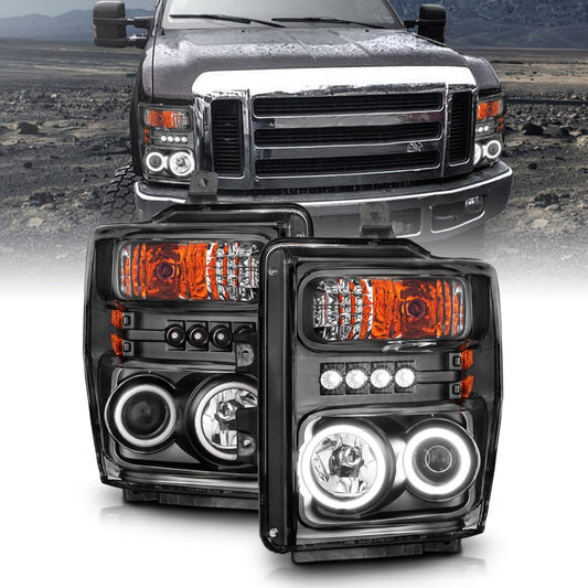 Anzo 2008-2010 Ford F-250 Projector Headlights w/ Halo Black (CCFL)