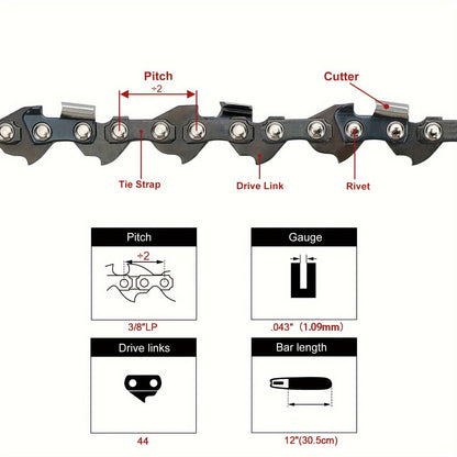 Chainsaw Chain for Stihl 12" 3/8 .043 44DL HT100 HT101 HT103 (2-Pack)