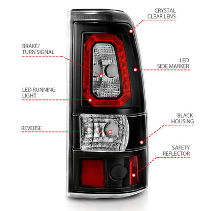 ANZO 1999-2002 Chevy Silverado 1500 LED Taillights Plank Style Black w/Clear Lens 311324