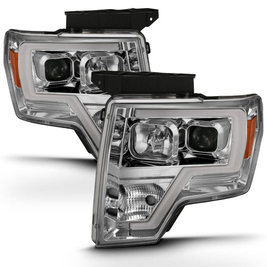 ANZO 2009-2014 Ford F-150 Projector Headlight Plank Style Chrome Amber 111444