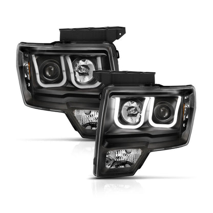 Anzo Ford F-150 09-14 Projector Switchback Headlights U-Bar Black W/ Amber
