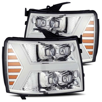 AlphaRex 07-13 Chevy 1500HD NOVA LED Proj Headlights Plank Style Chrm w/Activ Light/Seq