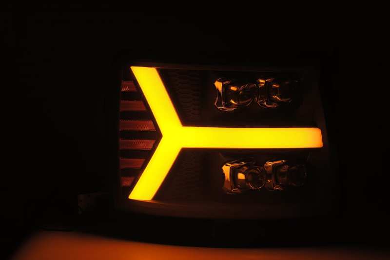 AlphaRex 07-13 Chevy 1500HD NOVA LED Proj Headlights Plank Style Gloss Blk w/Activ