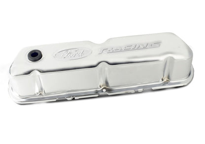 Ford Chrome Steel Valve Cover Set w/Ford Racing Logo FRD302-070