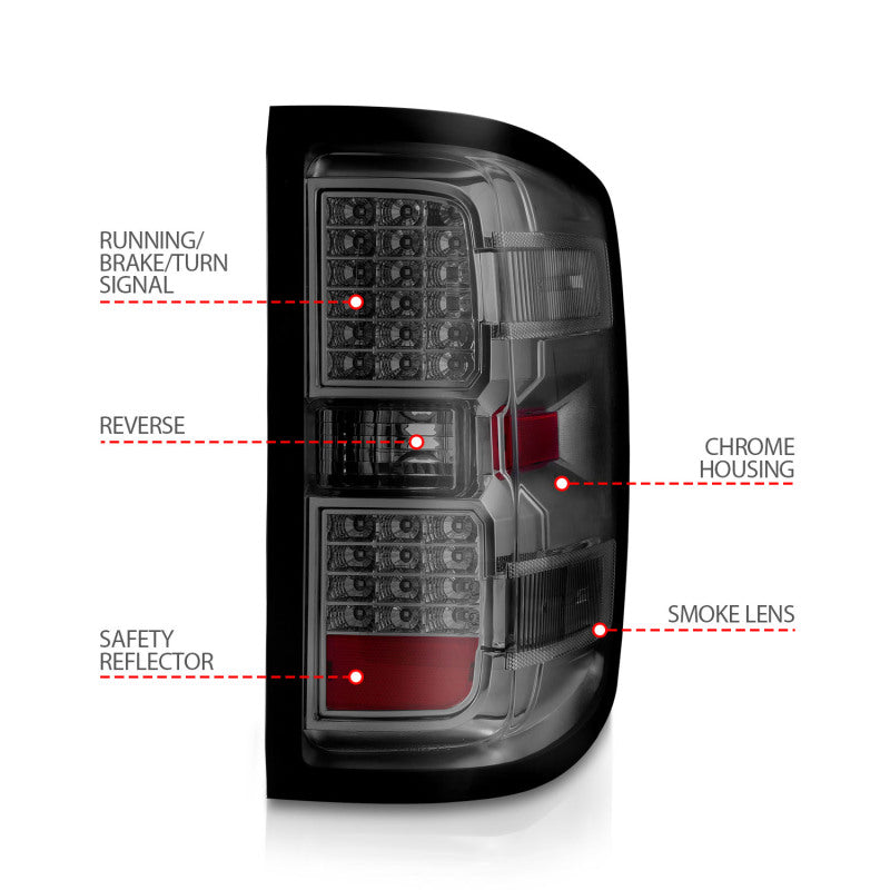 ANZO 15-19 Chevy Silverado 2500HD/3500HD (Factory Halogen Only) LED Tail Lights Smoke