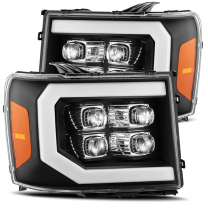AlphaRex 07-13 GMC 1500HD NOVA LED Proj Headlights Plank Style Chrome w/Activ Light/Seq