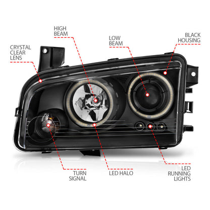 Anzo 2006-2010 Dodge Charger Projector Headlights w/ Halo Chrome (CCFL) — 14HBU