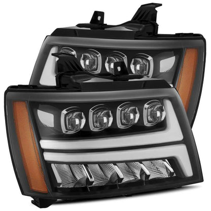 AlphaRex 07-13 Chevy Avalanche NOVA LED Proj Headlights Plank Style Gloss Black w/Activ