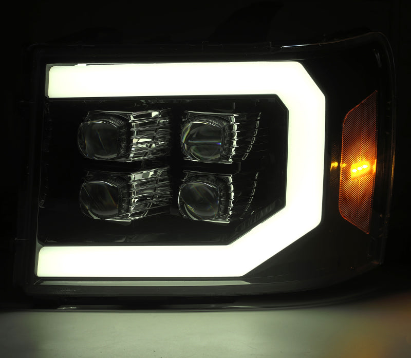 AlphaRex 07-14 GMC 2500HD NOVA LED Proj Headlight Plank Style Matte Blk w/Activ Light/Seq