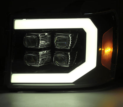 AlphaRex 07-13 GMC 1500HD NOVA LED Proj Headlights Plank Style Chrome w/Activ Light/Seq