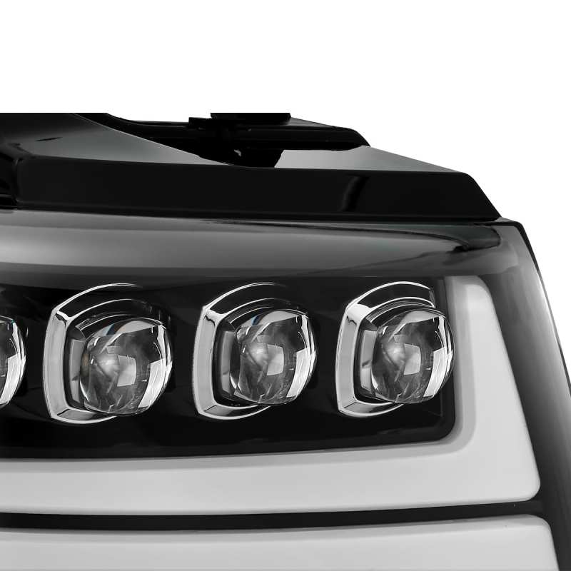 AlphaRex 07-13 Chevy Avalanche NOVA LED Proj Headlights Plank Style Gloss Black w/Activ
