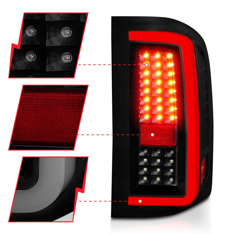 ANZO 2007-2013 Chevrolet Silverado1500/ 2500/ 3500 LED Tail Lights w/ Light Bar Black