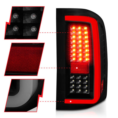 ANZO 2007-2013 Chevrolet Silverado1500/ 2500/ 3500 LED Tail Lights w/ Light Bar Black