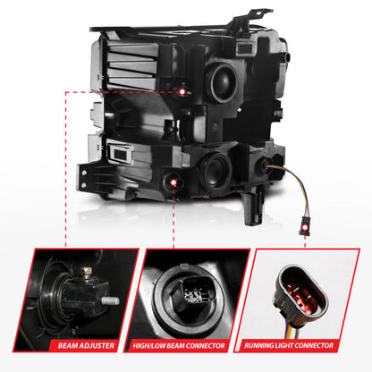 ANZO 19-22 Chevrolet Silverado 1500 LED Proj HL w/Lgt Bar SwBk Seq. Blk w/In. Light - Passenger Side 111566-R