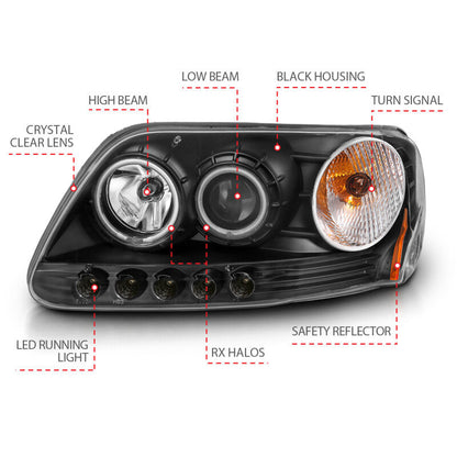 Anzo 1997-2003 Ford F-150 Projector Headlights w/ Halo Black (CCFL)