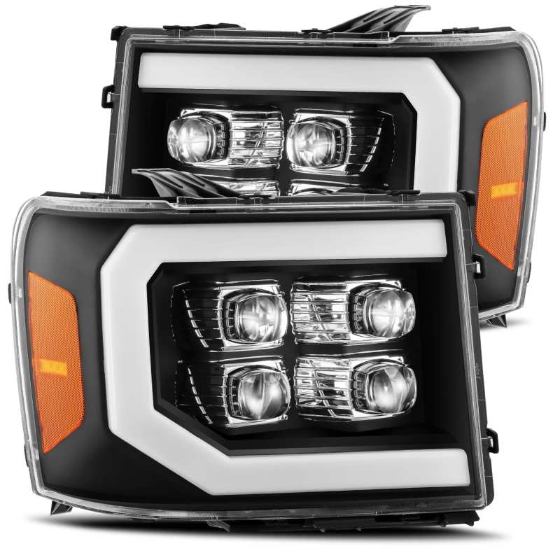 AlphaRex 07-13 GMC 1500HD NOVA LED Proj Headlight Plank Style Gloss Blk w/Activ Light/Seq