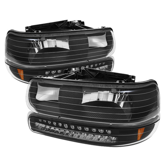 SPYDER Xtune Chevy TahOE 00-06 Headlights w/ LED Bumper Lights Amber Black HD-JH-CSIL99-LED-SET-BK 5069467