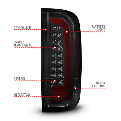 ANZO 15-21 GMC Canyon Full LED Tail Lights w/ Red Lightbar Black Housing Smoke Lens 311435