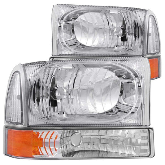 Anzo 2000-2004 Ford Excursion Crystal Headlights Chrome w/ LED 1pc — 14H1C
