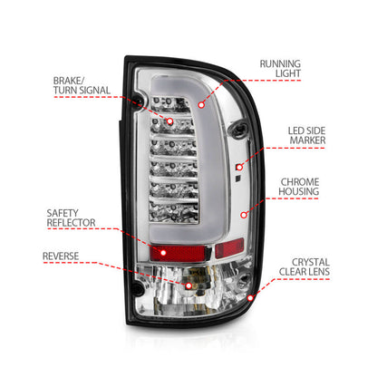 ANZO 1995-2004 Toyota Tacoma LED Taillights Chrome Housing Clear Lens (Pair) 311355