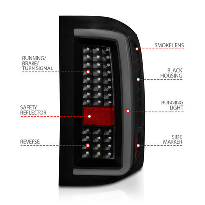 ANZO 2007-2013 Chevrolet Silverado1500/ 2500/ 3500 LED Tail Lights w/ Light Bar Black