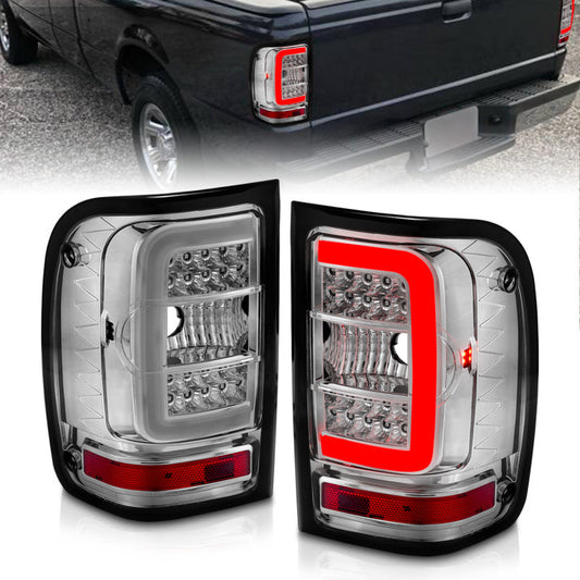 ANZO 2001-2011 Ford  Ranger LED Tail Lights w/ Light Bar Chrome Housing Clear Lens 311392