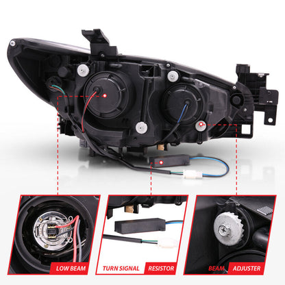 Anzo 2014-2015 Mazda 6 Projector Headlights w/ Plank Style Design Black