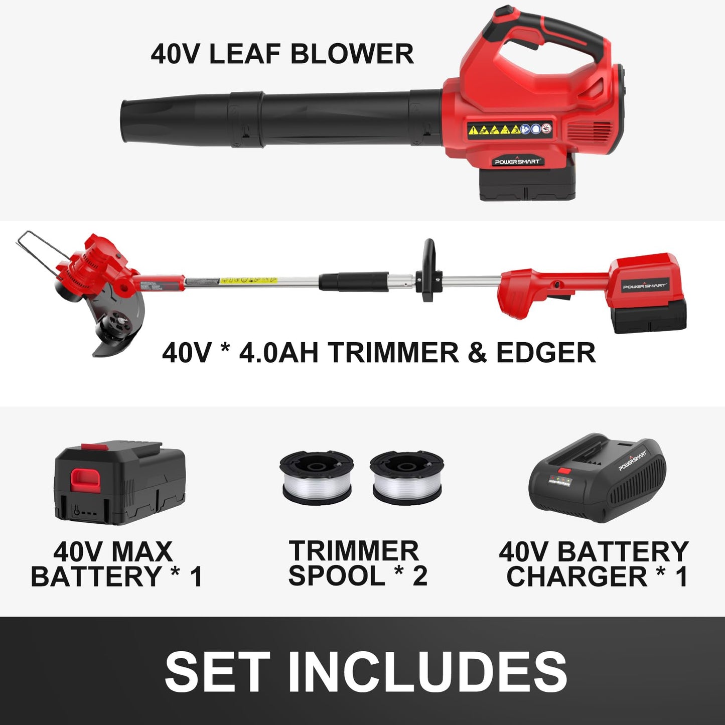PowerSmart 40V String Trimmer & Edger + 40V Leaf Blower Combo Kit with 4.0Ah