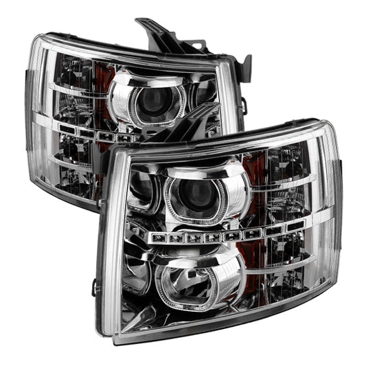 SPYDER Xtune Chevy Silverado 1500/2500/3500 07-13 LED Halo Projector Headlights Chrome PRO-JH-CSIL07-CFB-C 9032202