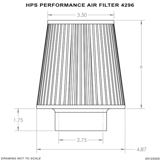 HPS Performance 2.75" Air Filter, 7.5" Length, 4.75" Base, 3.5" Top HPS-4296
