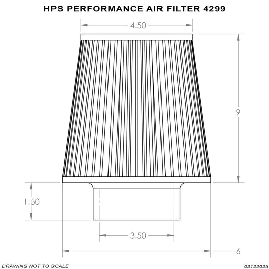 HPS Performance 3.5" Air Filter, 10.75" Length, 6" Base, 4.5" Top HPS-4299