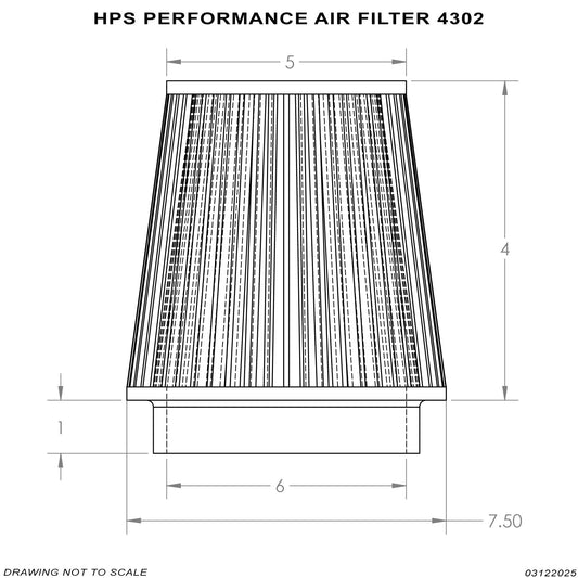 HPS Performance 6" Air Filter, 5" Length, 7.5" Base, 5" Top HPS-4302