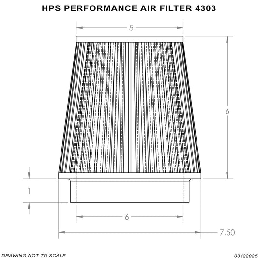 HPS Performance 6" Air Filter, 7" Length, 7.5" Base, 5" Top HPS-4303