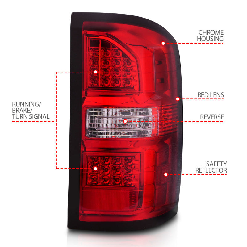 ANZO 2014-2018 GMC Sierra LED Tail Lights Black Housing Red/Clear Lens 311399