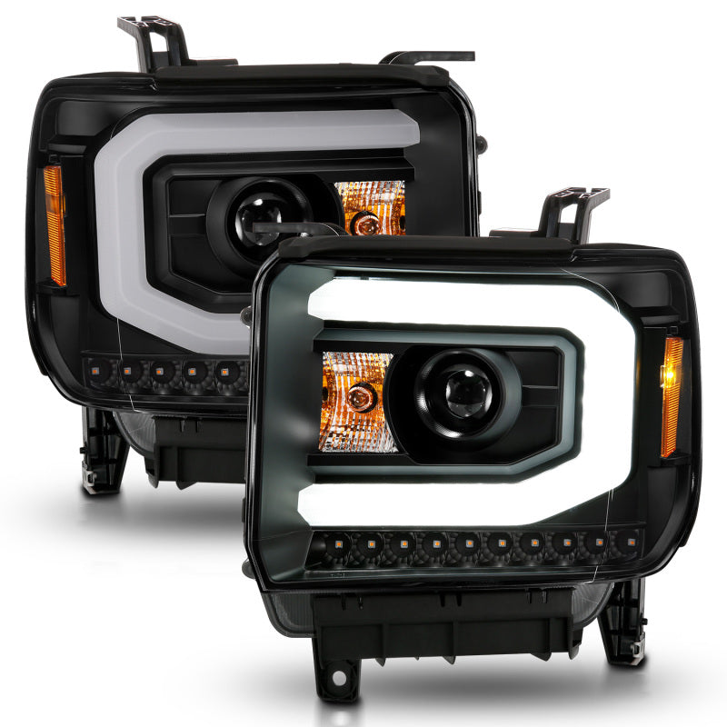 ANZO 2014-2015 GMC Sierra 1500 Projector Headlights w/ Light Bar Black Housing (Halogen
