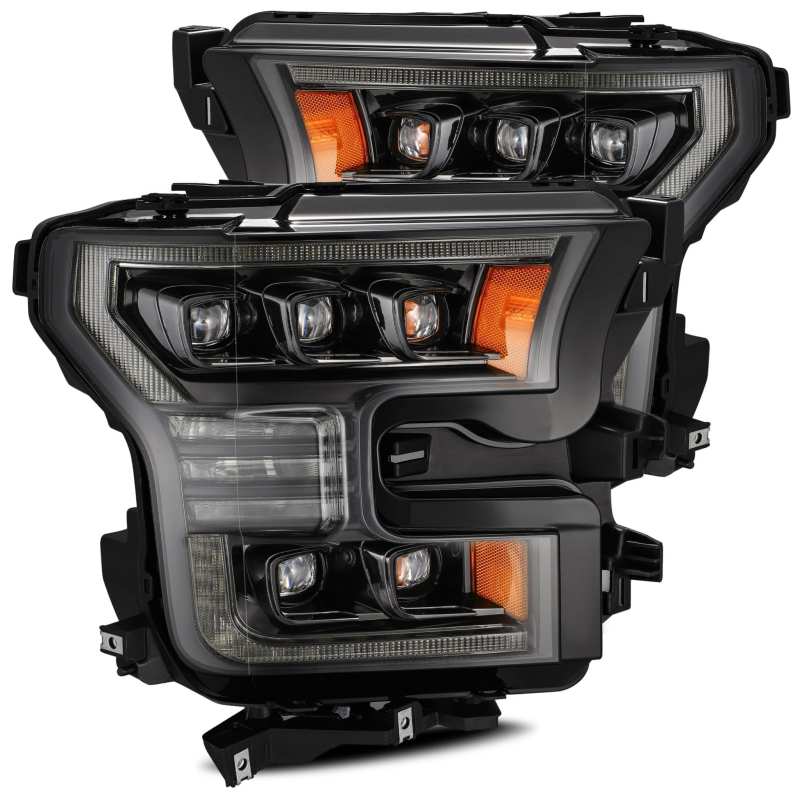 AlphaRex 17-20 Ford Raptor NOVA LED Proj Headlights Plank Style Alpha Black w/Activ