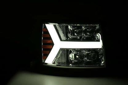 AlphaRex 07-13 Chevy 1500HD NOVA LED Proj Headlights Plank Style Chrm w/Activ Light/Seq